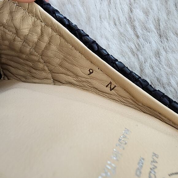 Amalfi by Rangoni Black Woven Leather Heeled Mules - 9 Made in Italy Block Heel - Picture 7 of 8